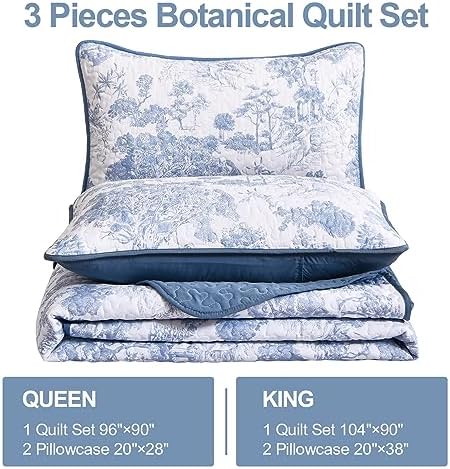 WONGS BEDDING King Size Blue Quilt Set 3 pcs