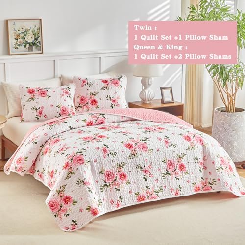UOZZI BEDDING 3 Piece Reversible Flower Bedspread Set