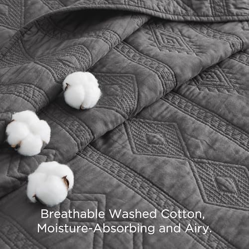 Bedsure Cotton Quilt Bedding Set - Grey 3-Piece with Pillow Shams