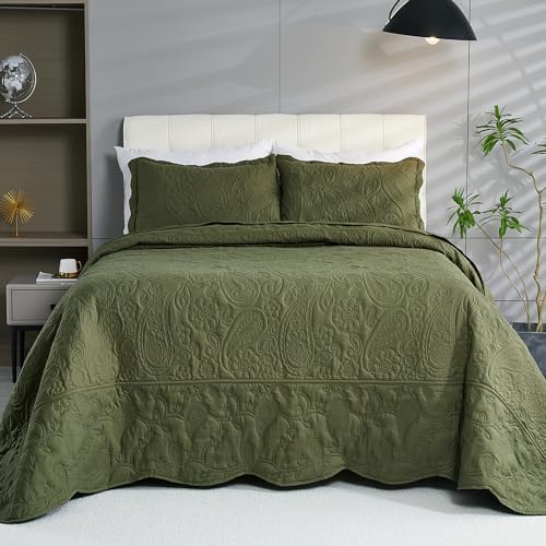 EVENHUG Olive Green Quilt Set 3 Piece