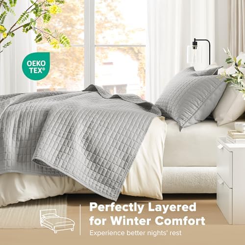 Comfort Spaces Kienna Quilt Set - Grey Lightweight Double Sided 3 Piece