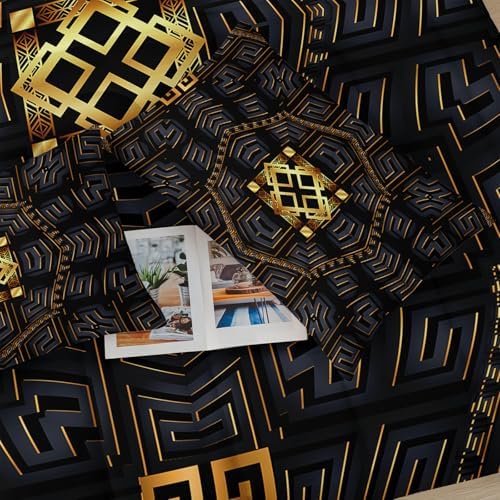 Black Gold Plaid Comforter Set Queen Size