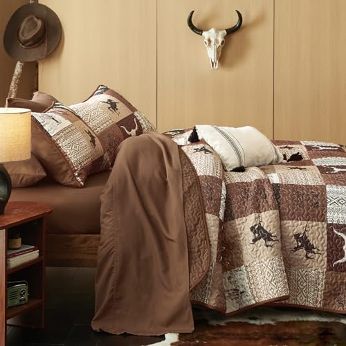 Wake In Cloud Western Quilt Set 3-Piece Tan Brown Twin XL
