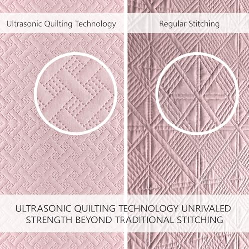 FLYMME Queen Quilt Bedding Set Pink Lightweight 1