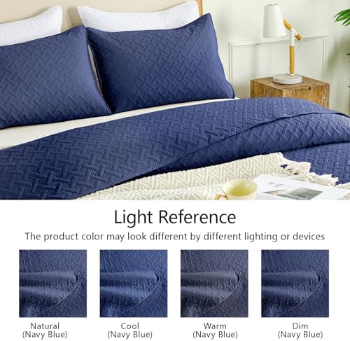 FLYMME Queen Quilt Set - Navy Blue Microfiber Bedspread with 2 Pillow Shams