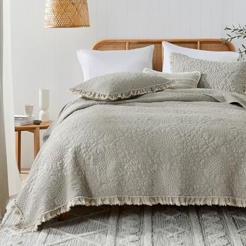HORIMOTE HOME Beige Ruffled Quilt Set King Size 3 Pieces