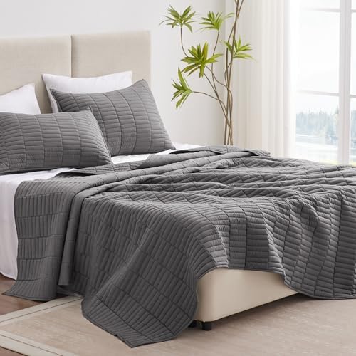 EXQ Home Grey Quilt Set 3 Piece Full Queen 1