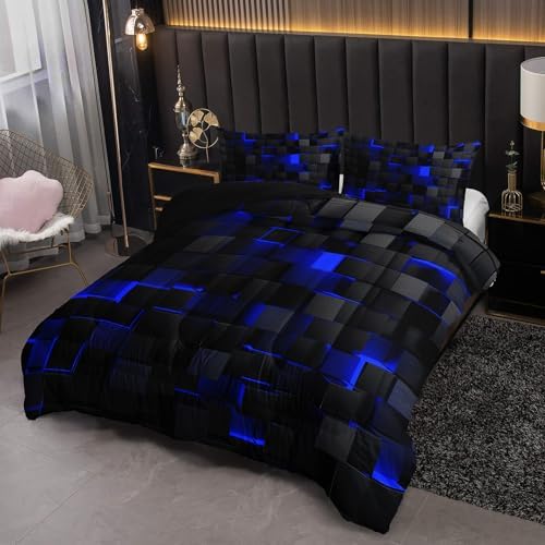 Nttopship Neon Blue Black Comforter Set Twin