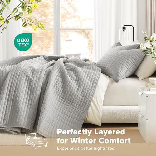 Comfort Spaces Grey Oversized King Quilt Set 1