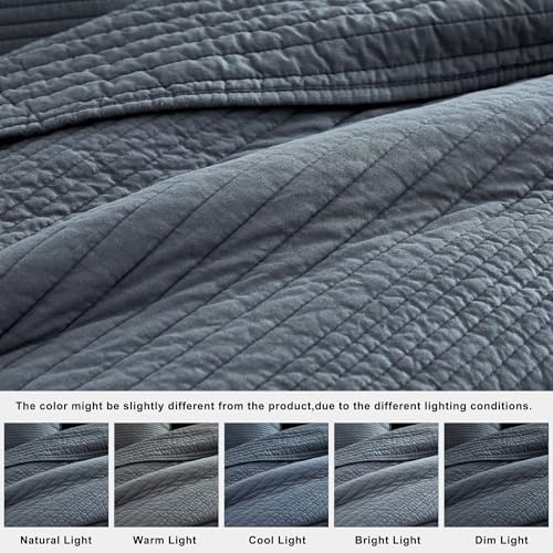 Palassio Striped Blue Grey Cotton Quilt Set King Size 2 Shams