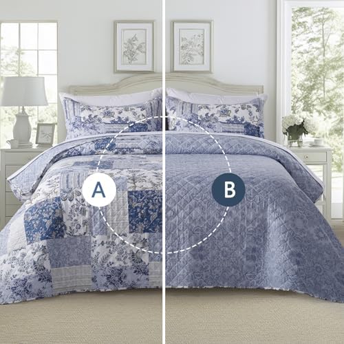GOONE Blue Floral Quilt Set Queen