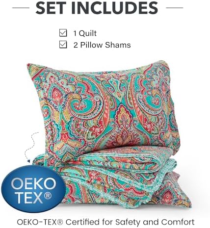 NEWLAKE Reversible Cotton Quilt Set with Floral Design Queen Size