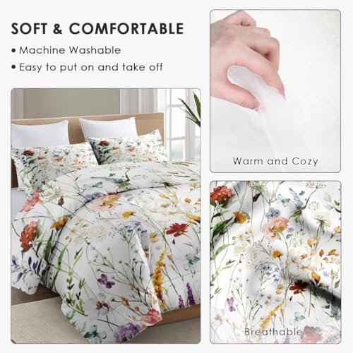 WeCozy Queen Comforter Set with 2 Pillowcases Wildflower Design