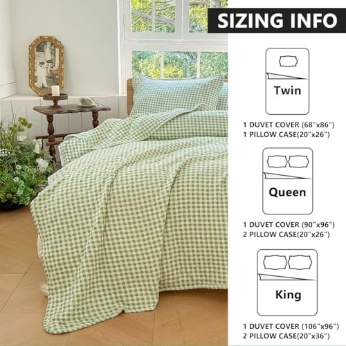 Sage Green Gingham King Quilt Set with Pillow Shams