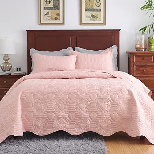 Auemtyn Light Pink Heart Pattern Quilt Set 2 Pieces 1