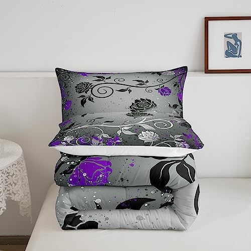 Feelyou Grey Black Purple Comforter Set for Kids