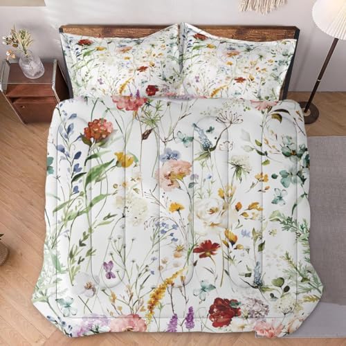 WeCozy Queen Comforter Set with 2 Pillowcases Wildflower Design
