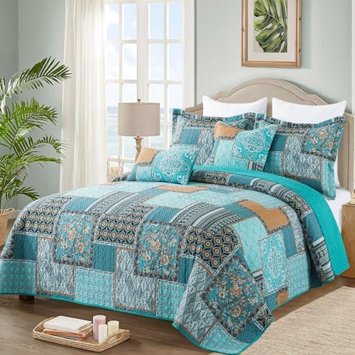 VAPUTAR Queen Size Quilt Bedding Set - 3 Piece Teal Green Chic