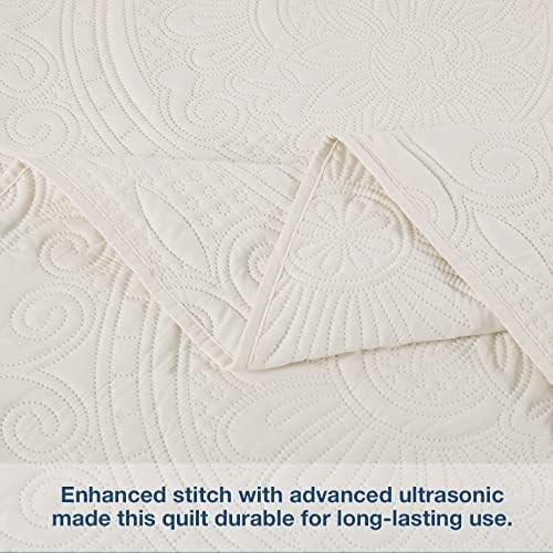 Anluoer Queen Size Quilt Set - Cream Embossed Microfiber Coverlet