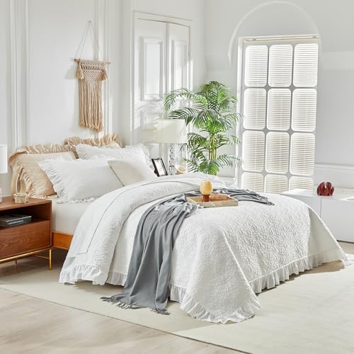 UOZZI BEDDING Ruffled Quilt Set California King Size 3PC