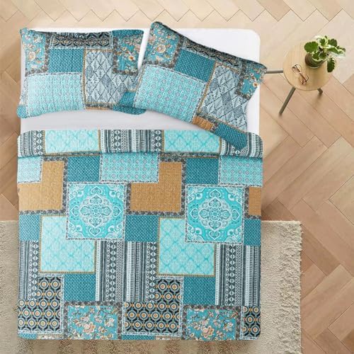 VAPUTAR Queen Size Quilt Bedding Set - 3 Piece Teal Green Chic