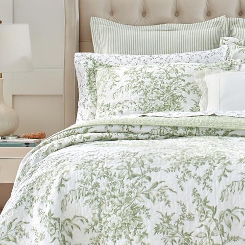 Laura Ashley Twin Quilt Set Reversible Cotton Bedding with Matching Sham