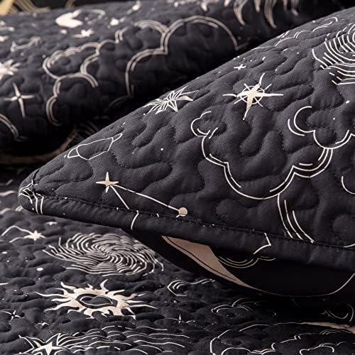EXQ Home Quilt Set Full Queen Black Starry Pattern 3 Piece