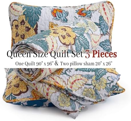Bonlino Queen Size Floral Quilt Bedding Set