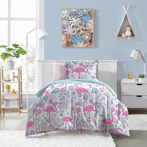 Dream FACTORY Kids 5-Piece Comforter Bedding Set Twin Pink Flamingo