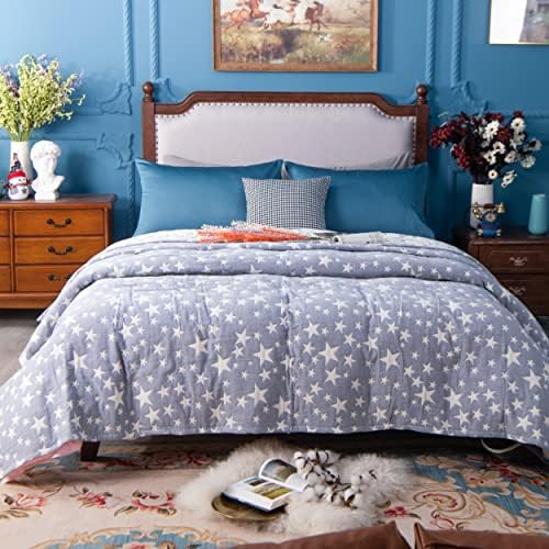 NTBAY 3 Layers Cotton Muslin Twin Bed Blanket with Blue Stars