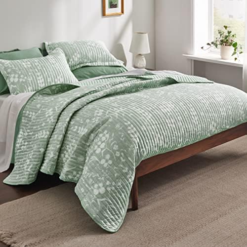 Bedsure Twin Quilt Set - Floral Microfiber Coverlet with Pillow Sham
