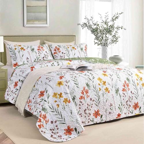 Nanko Queen Size 3 Pcs Floral Quilt Set