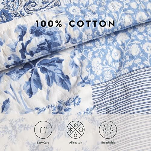 Laura Ashley Twin Quilt Set - Paisley Printed Patchwork Blue