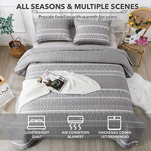 Andency Grey Boho Quilt Set 3Pcs Queen Size