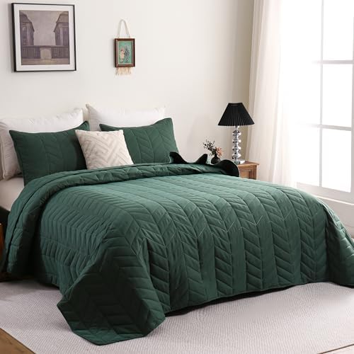 DOWNCOOL King Quilt Bedding Set with Leaf Texture