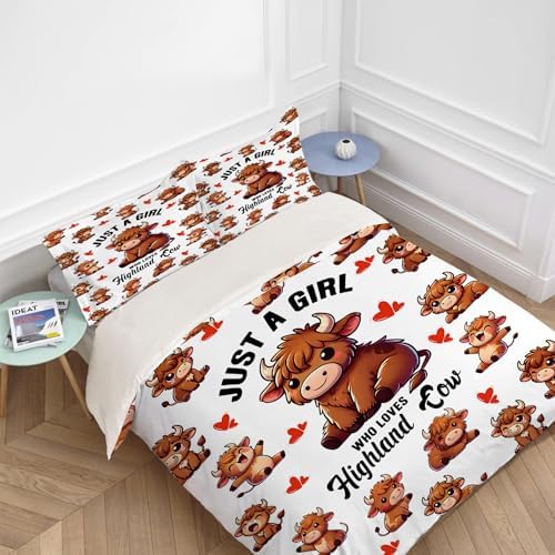 UIAMT Cute Highland Cow Duvet Cover Set