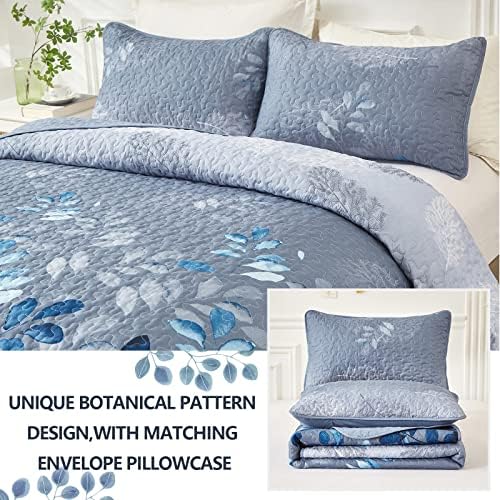 WONGS BEDDING Blue Floral Quilt Set King Size 3 Pieces