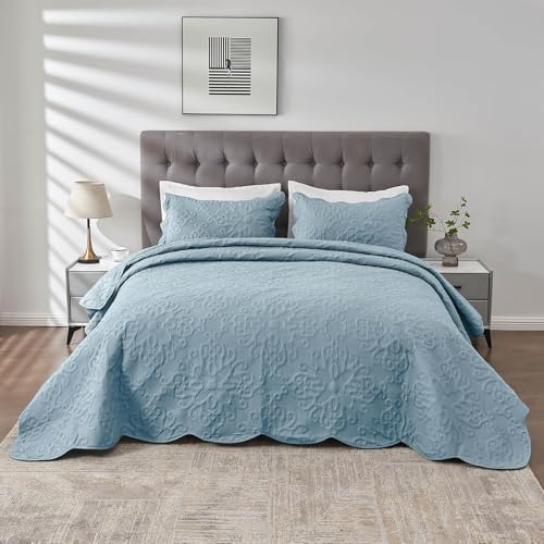Kingnex Spa Blue Oversized King Quilt Set
