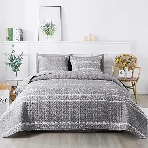 Andency Grey Boho Quilt Set 3Pcs Queen Size