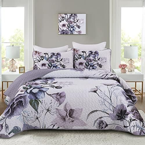 Drucon Purple Floral Quilt Set Queen 3 Pieces
