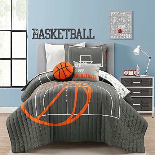 Lush Decor Basketball Quilt Set 4 Piece Twin Charcoal