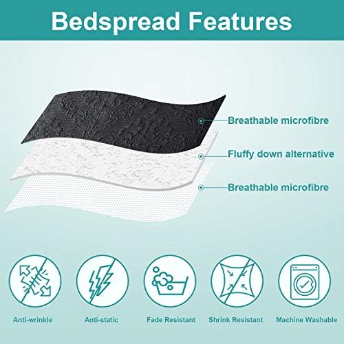 Hansleep Black Quilt Queen Set - 3 Piece Damask Ultra Soft Coverlet Bedding