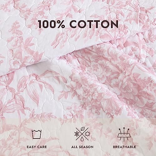 Laura Ashley King Quilt Set with Shams - Bedford Pink