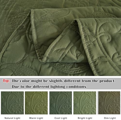EVENHUG Olive Green Quilt Set 3 Piece
