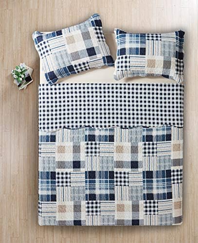 Brilliant Sunshine Plaid Striped Quilt Set - Blue