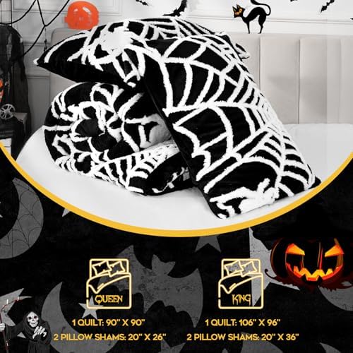 Yinhua Halloween Queen Comforter Set with Spider Web Design