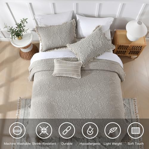 HORIMOTE HOME Beige Ruffled Quilt Set King Size 3 Pieces