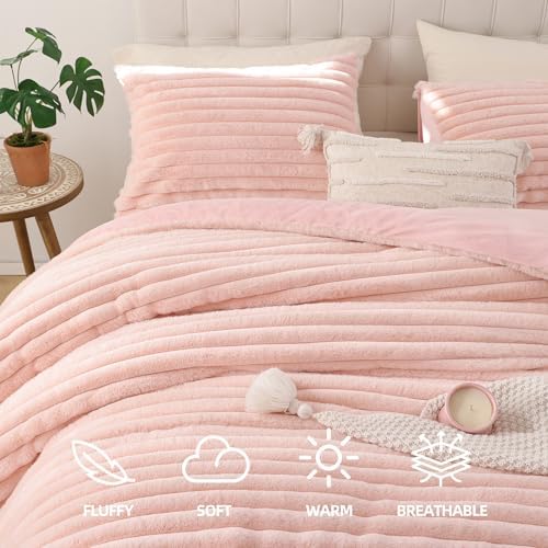 Smoofy Fluffy 3-Piece Comforter Set - Blush Pink Faux Fur