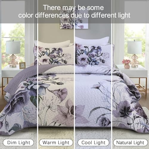 Drucon Purple Floral Quilt Set Queen 3 Pieces