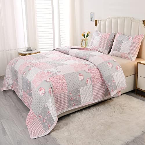 VIVILINEN Pink Full Queen Quilt Set Reversible